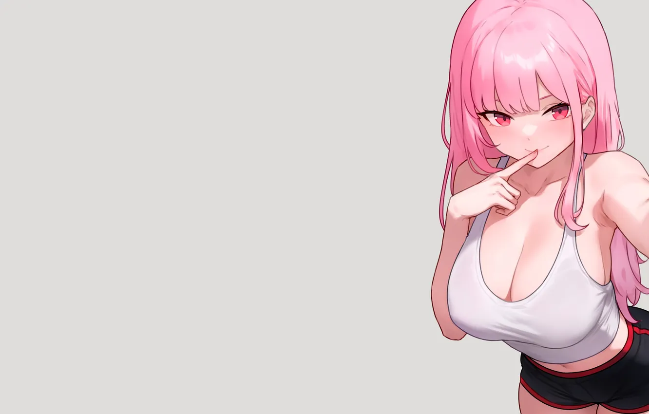 Фото обои kawaii, girl, hot, sexy, cleavage, pink hair, boobs, pink