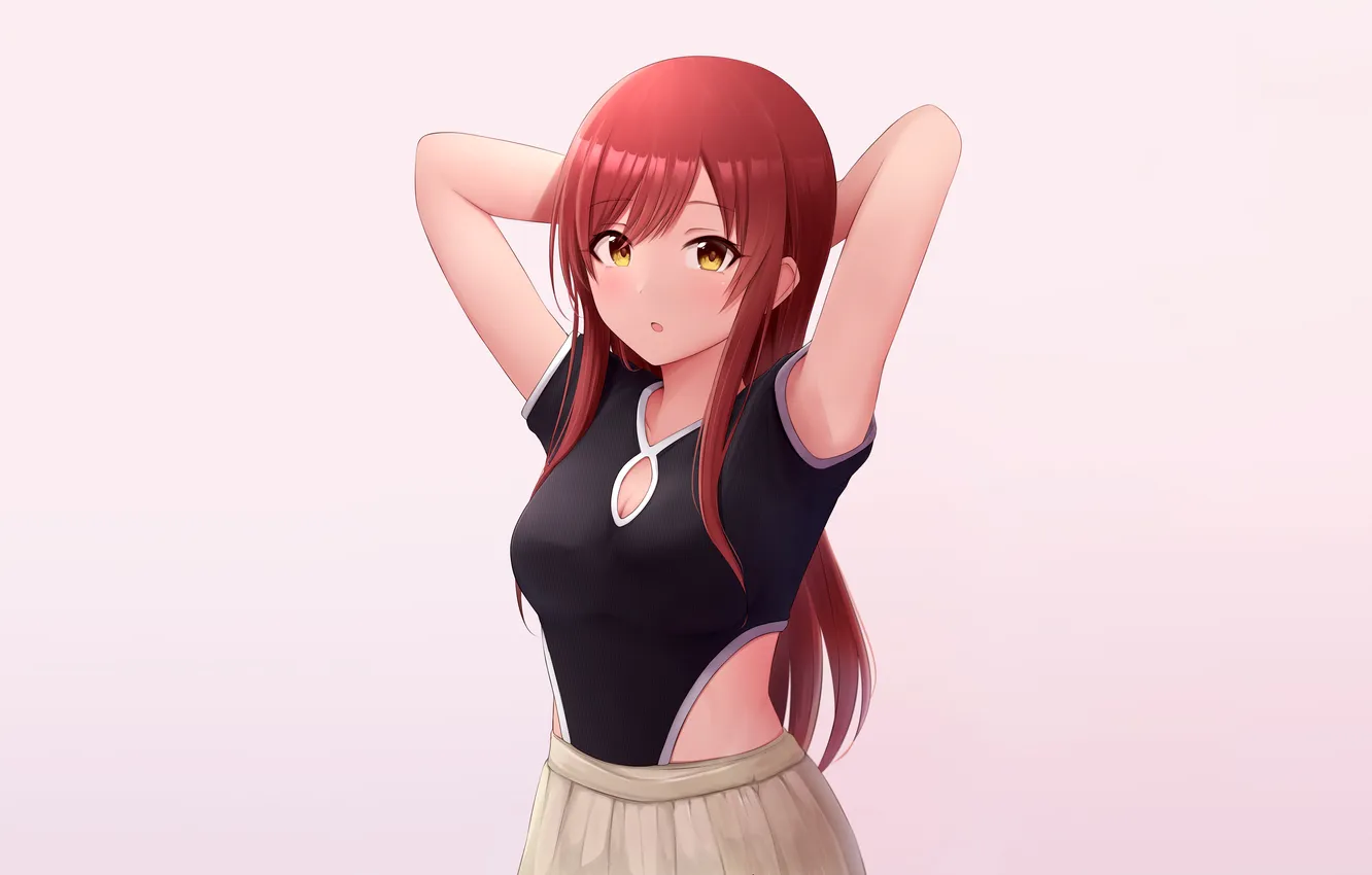 Фото обои girl, sexy, cleavage, red hair, long hair, boobs, sexy girl, anime
