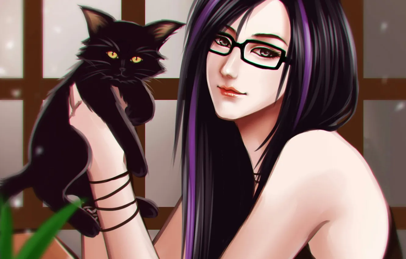 Фото обои кот, девушка, черный, art, gattoshou, oshirockingham