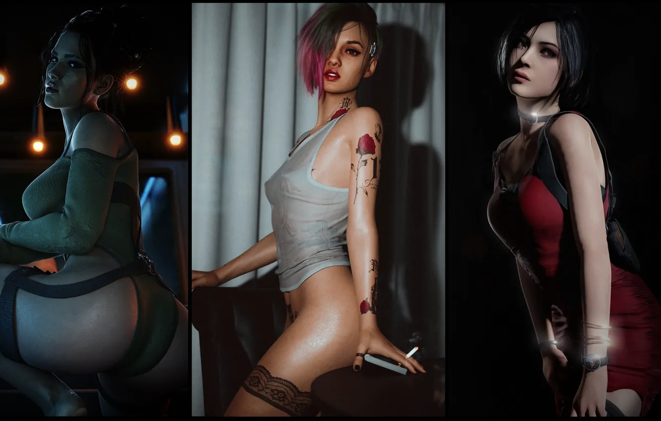 Фото обои game, erotic, cyberpunk 2077, resident evil 2, ada wong, panam palmer, judy alvarez