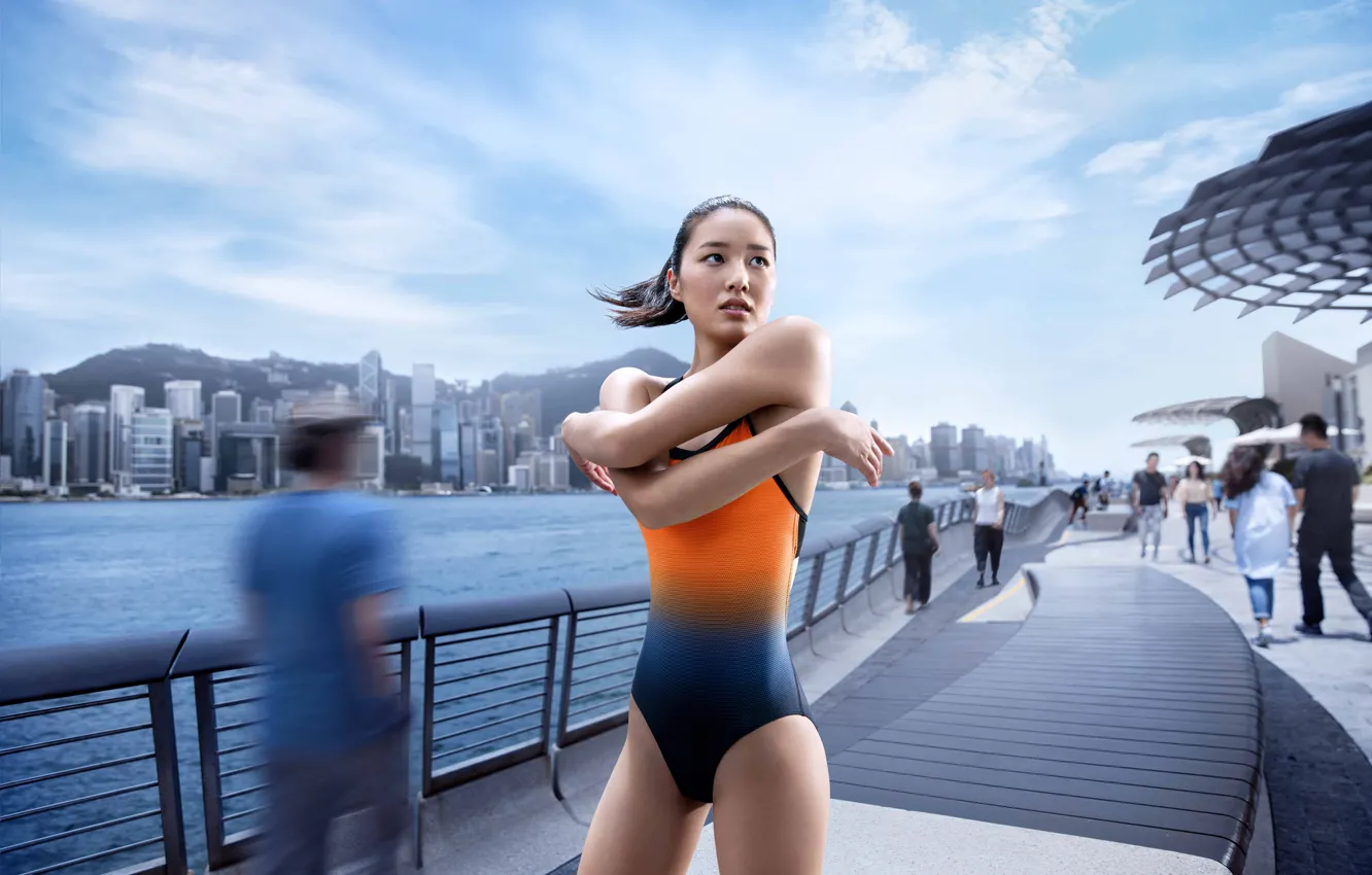 Фото обои Девушка, Люди, Sportswear, Yvette Kong, Спортивная одежда, Swimmer, Спортивная мода, Пловчиха