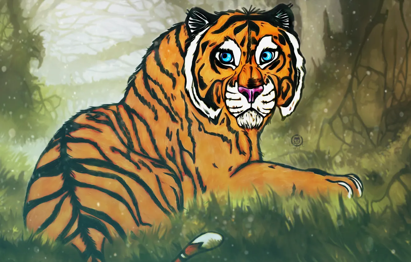 Фото обои тигр, фон, арт