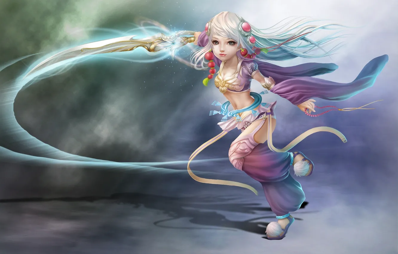 Фото обои украшения, оружие, магия, меч, арт, девочка, Nina Hu
