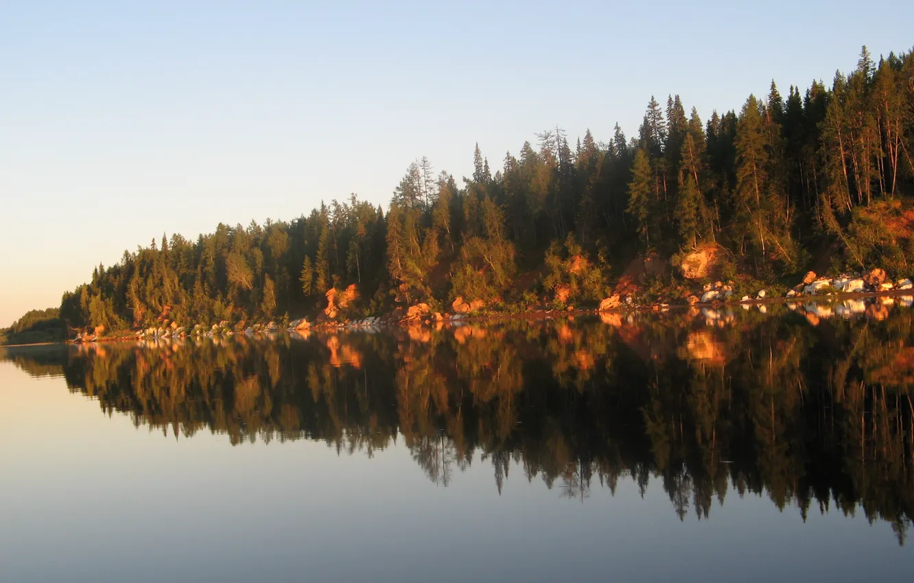 Фото обои отражение, река, пейзажи, на закате