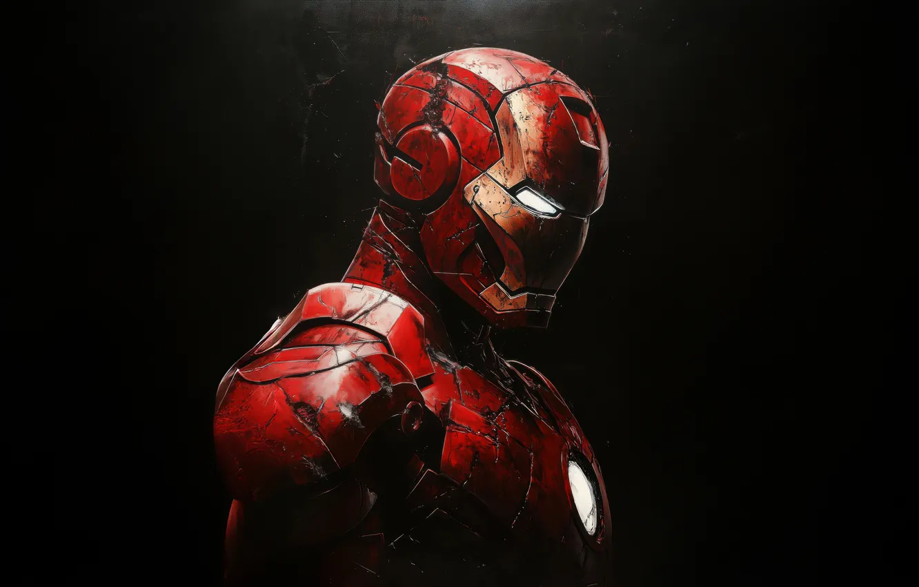 Фото обои фантастика, арт, костюм, черный фон, Железный человек, Iron Man, комикс, MARVEL