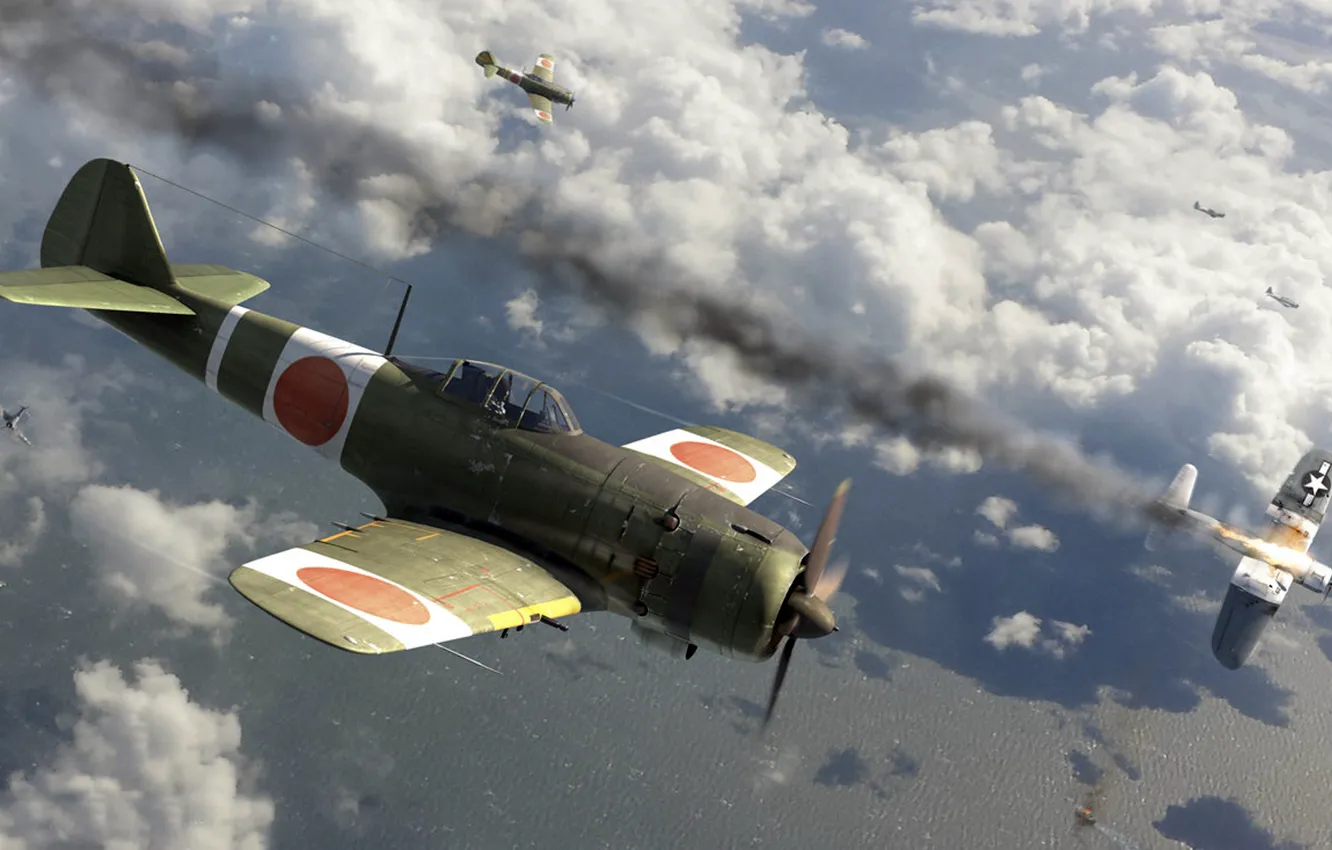 Фото обои война, арт, воздушный бой, Nakajima, Ki-84, Тип 4, Hayate, japans greatest hawks