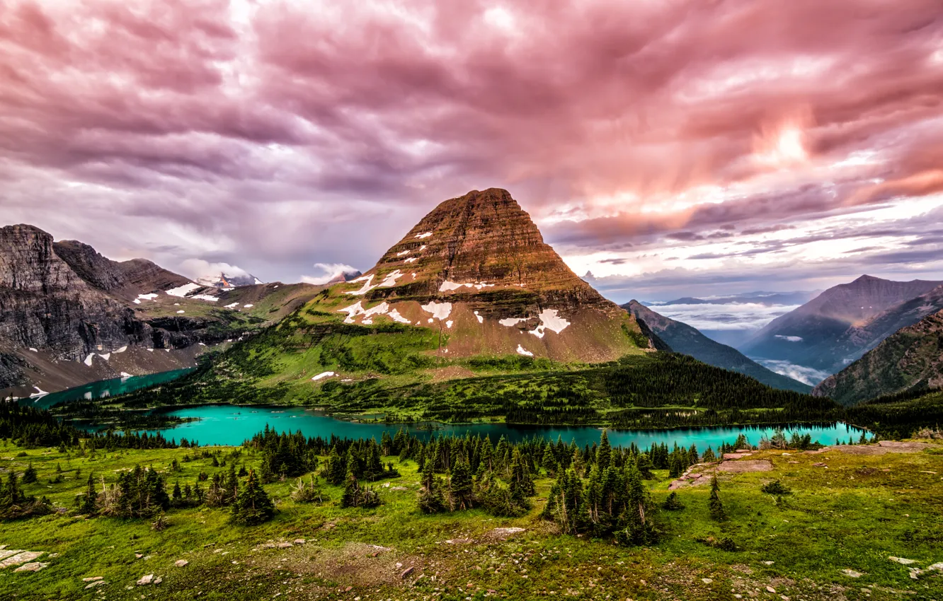 Фото обои облака, деревья, горы, озеро, камни, скалы, Канада, Glacier National Park