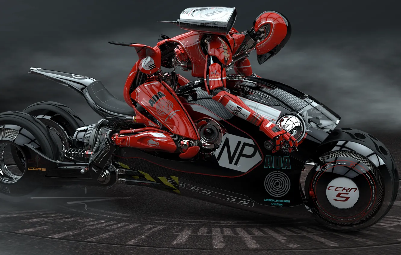 Фото обои робот, мотоцикл, гонщик, Luigi Memola