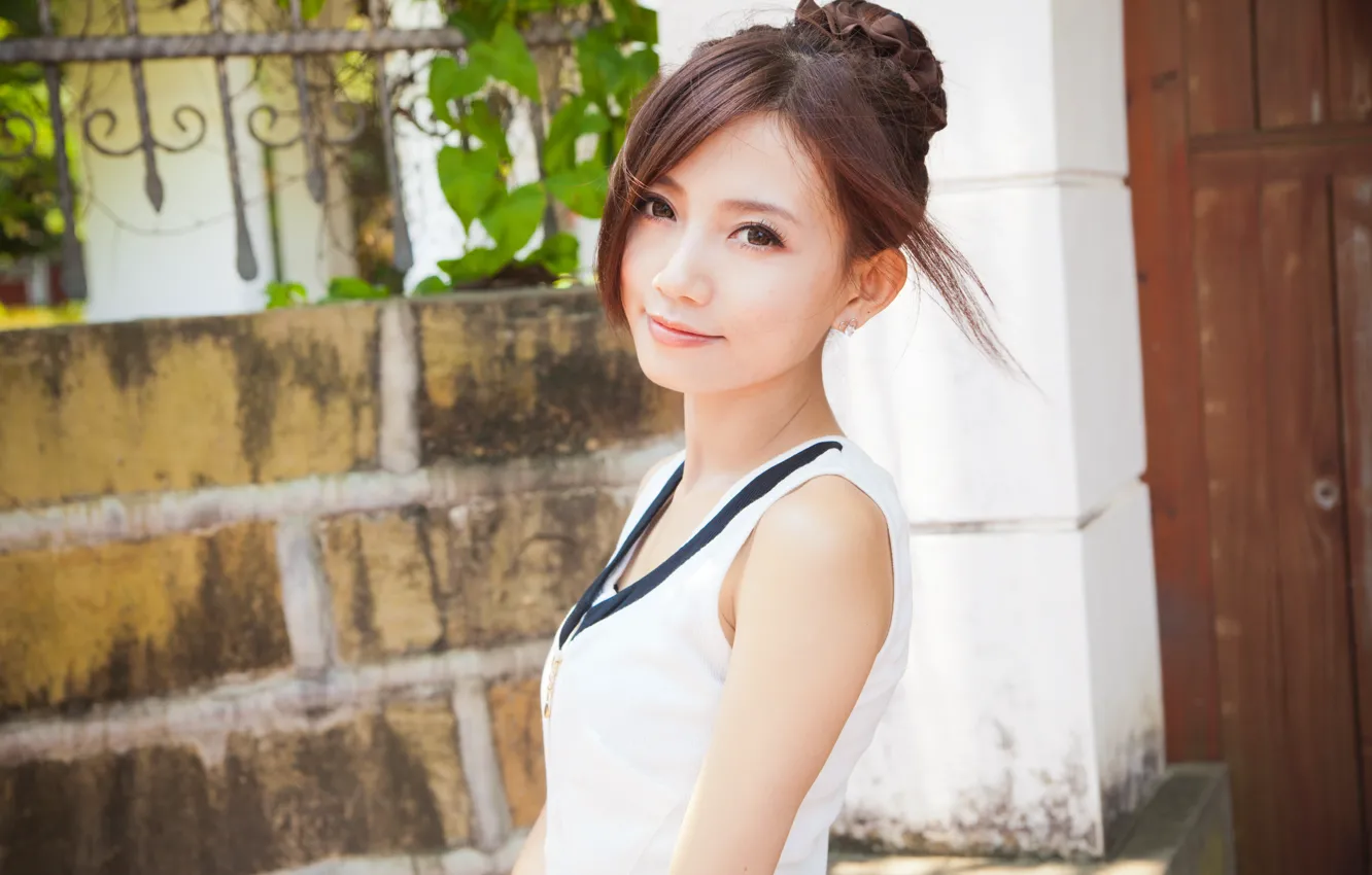 Фото обои милая, азиатка, asian, cute, очаровательная, charming, девушка позирует, красивая шатенка
