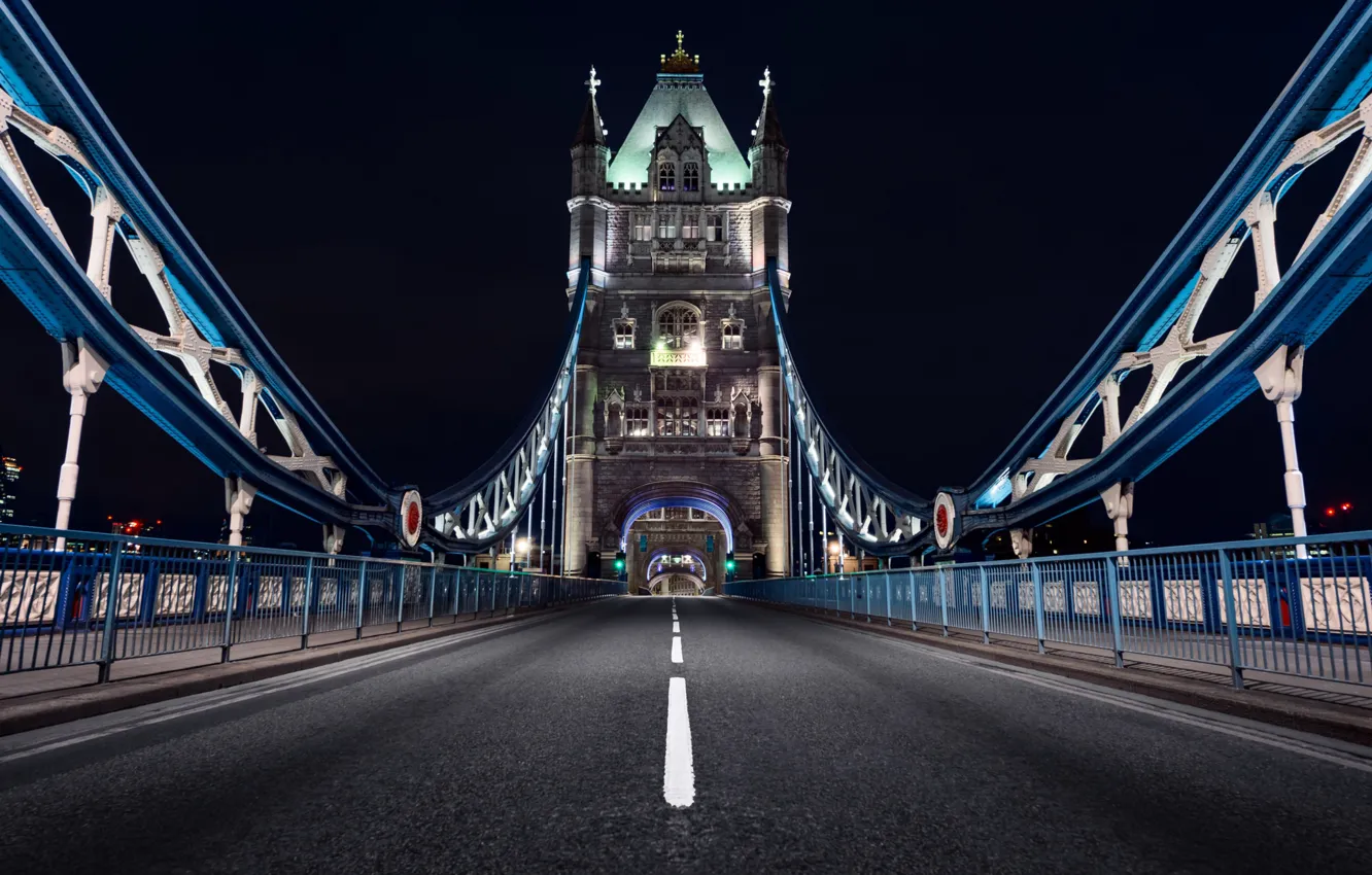 Фото обои ночь, Англия, Лондон, опора, Тауэрский мост