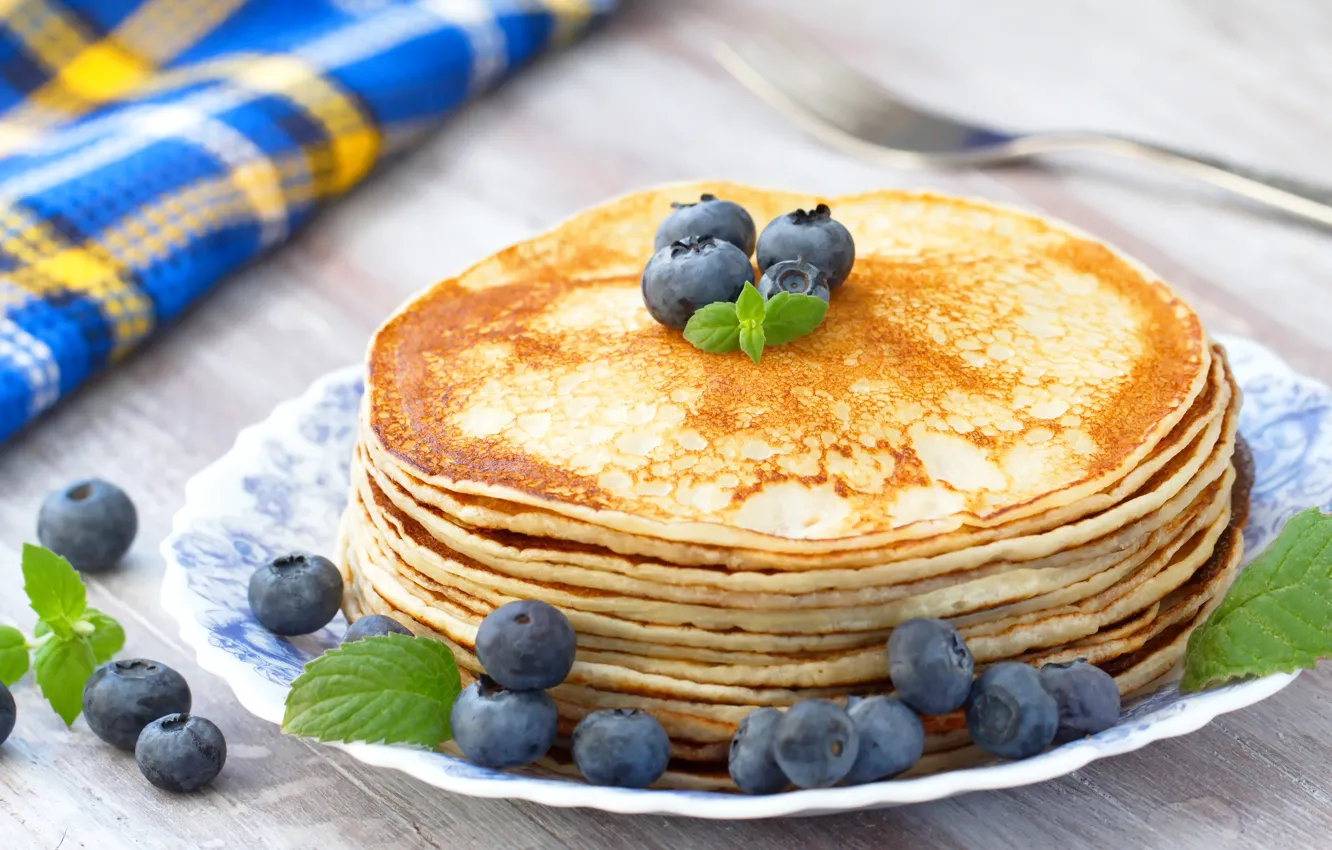 Фото обои черника, ягода, блины, блинчики, baking, Blueberries, Pancake
