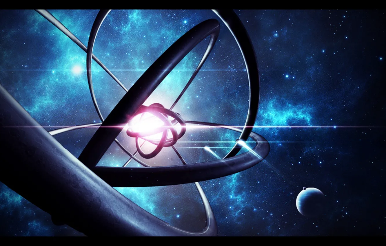 Фото обои space, stars, planets, spaceships, the rings