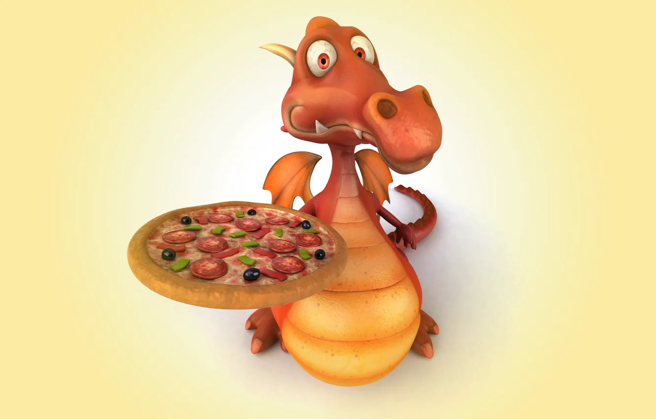 Фото обои дракон, pizza, dragon, funny