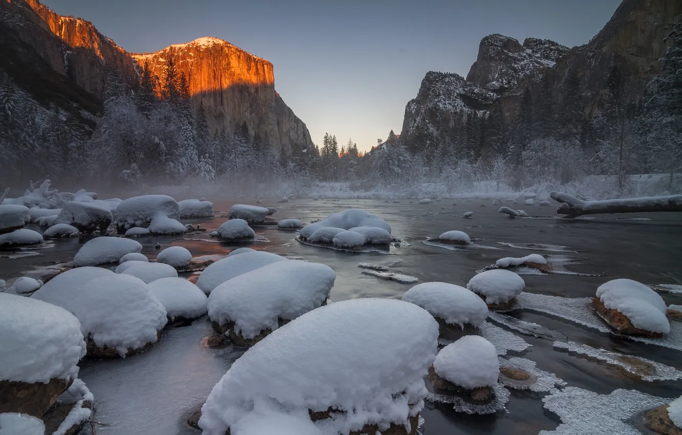 Фото обои Frozen, Yosemite National Park, Gates of the Valley
