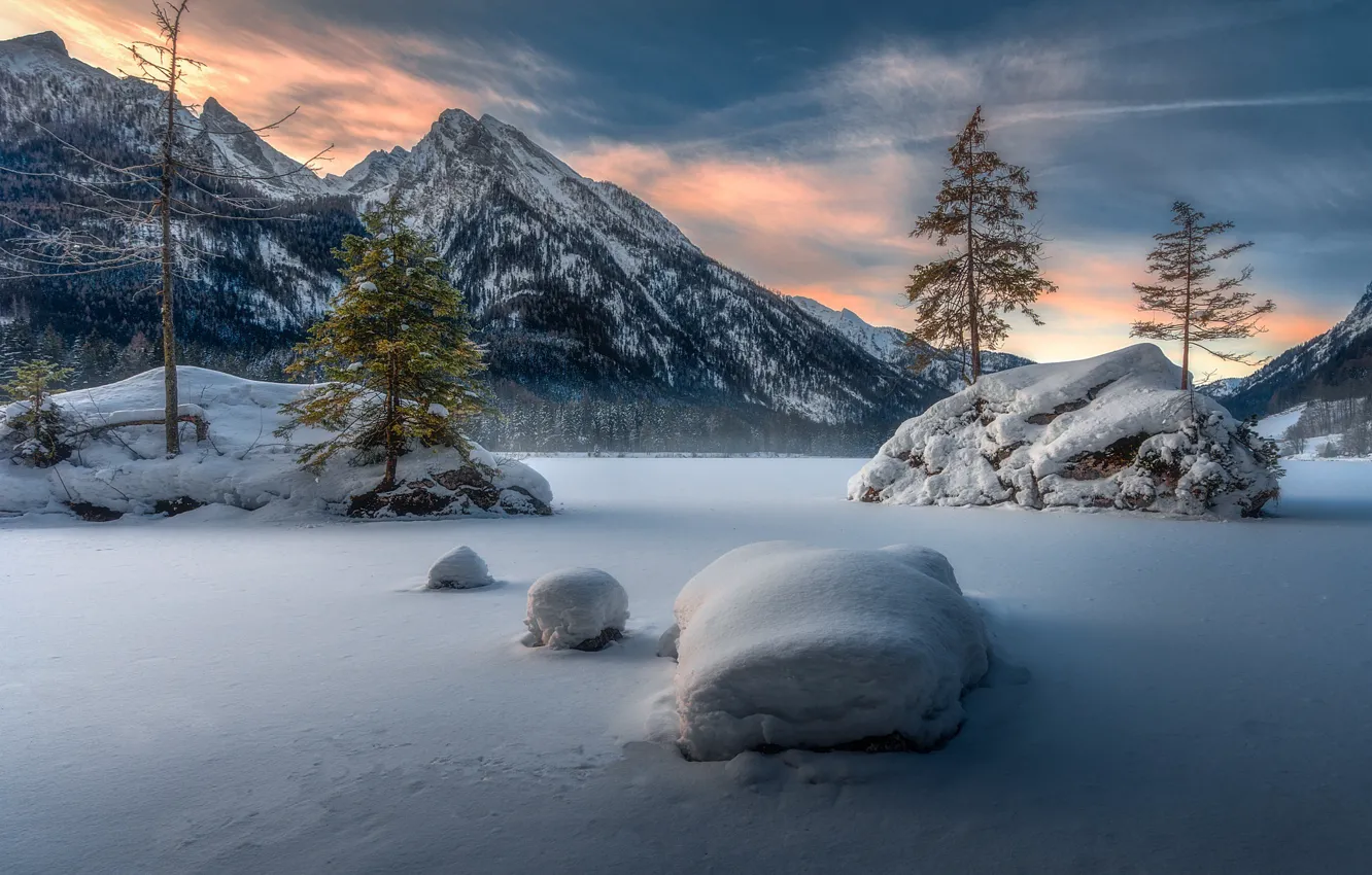 Фото обои зима, горы, озеро, Германия, Бавария