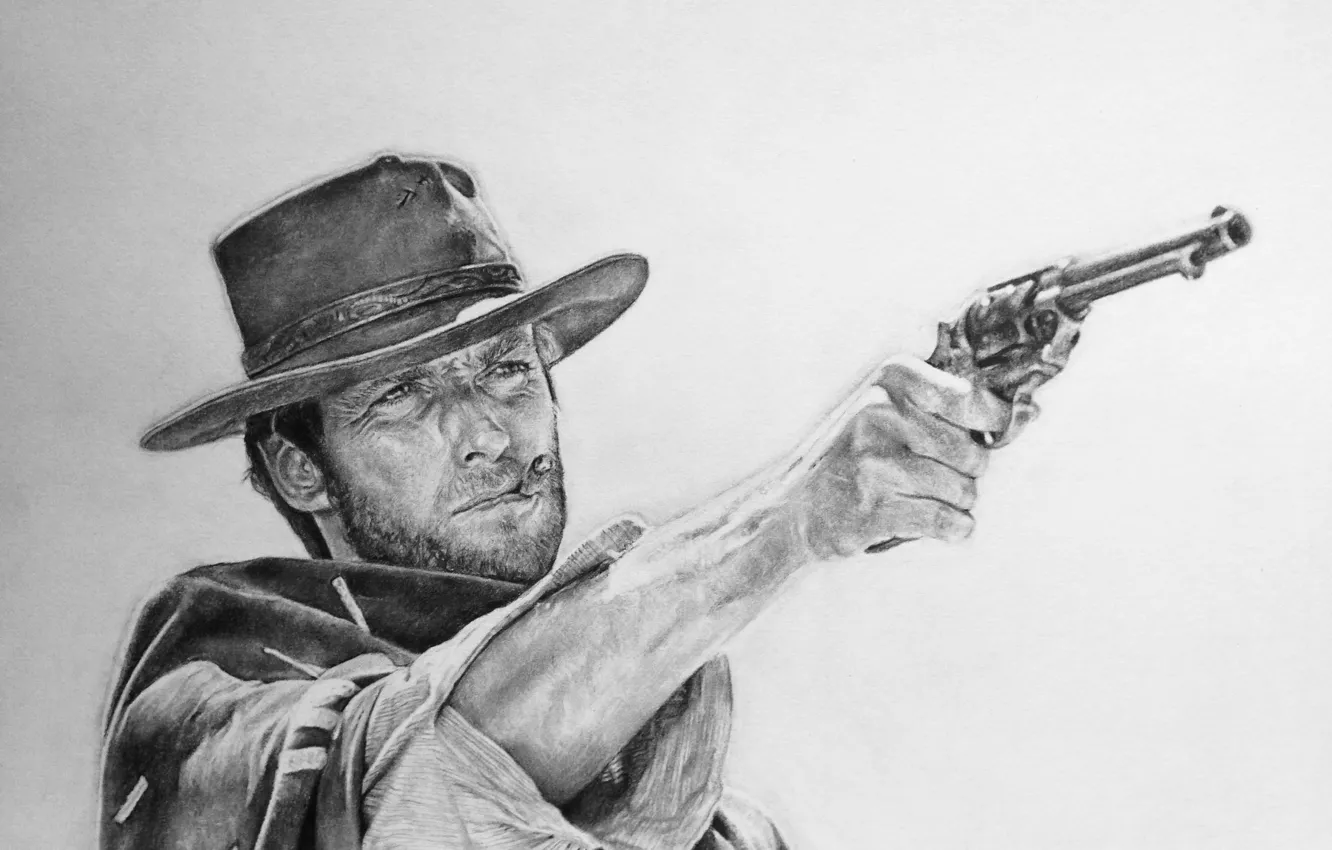Фото обои рисунок, револьвер, вестерн, Clint Eastwood, Клинт Иствуд
