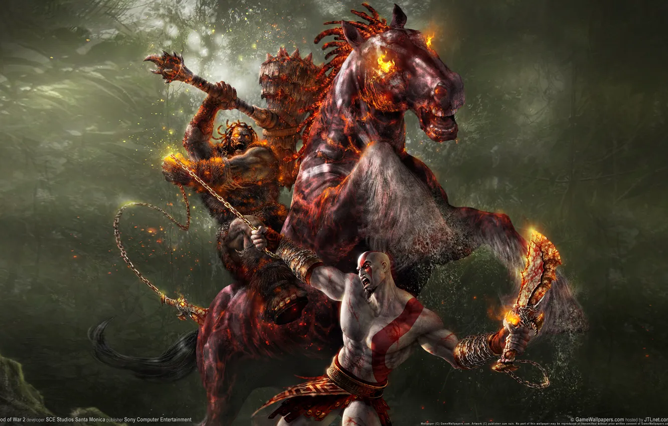 Фото обои конь, цепь, всадник, битва, God of war 2