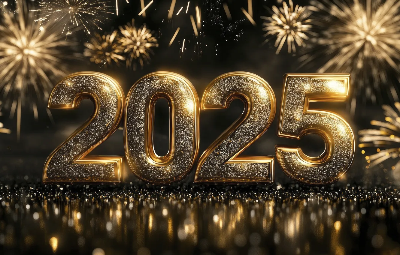 Фото обои цифры, Новый год, golden, new year, happy, fireworks, numbers, metallic