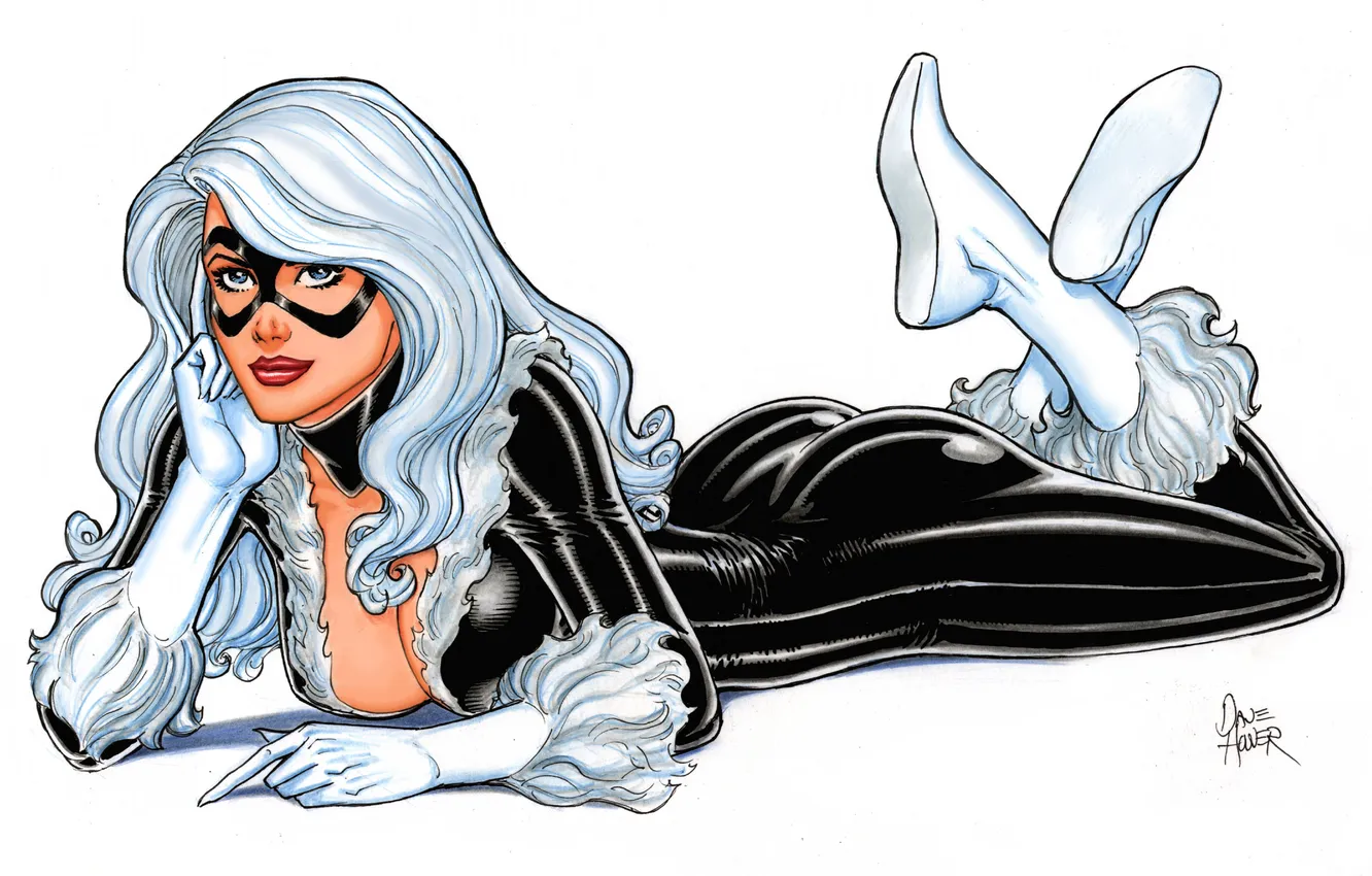 Фото обои волосы, арт, костюм, Catwoman, женщина кошка, selina, Dave Hoover, маска. взгляд