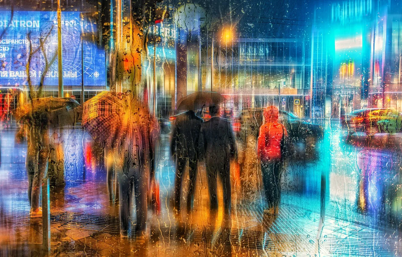 Фото обои город, люди, дождь, здания, Павел Сагайдак