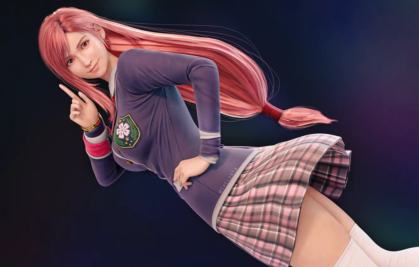 Фото обои Final Fantasy, school uniform, red eyes, women, redhead, digital art, video games, simple background
