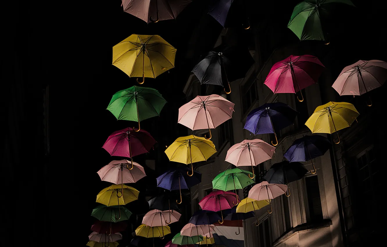 Фото обои ночь, зонты, Luxemburg