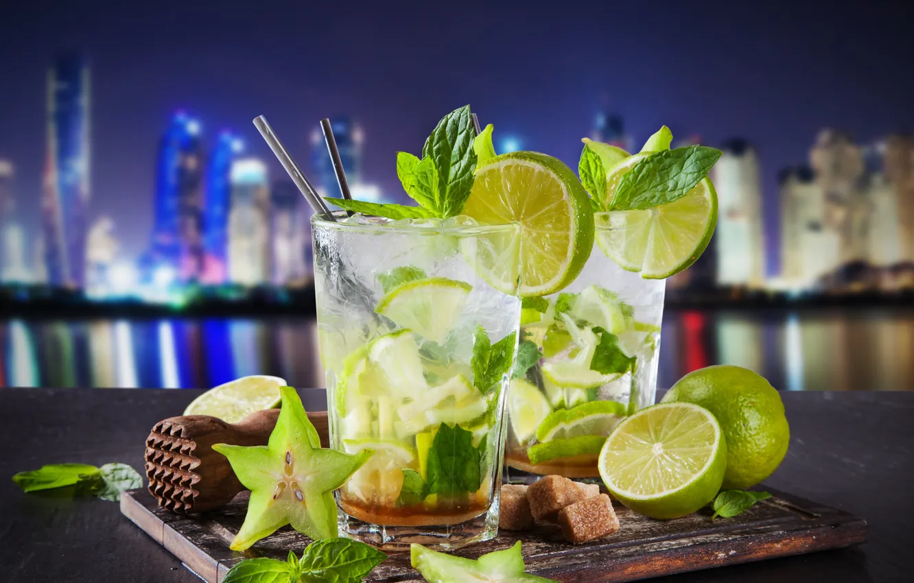Фото обои коктейль, ice, drink, mojito, cocktail, lime, мохито, mint