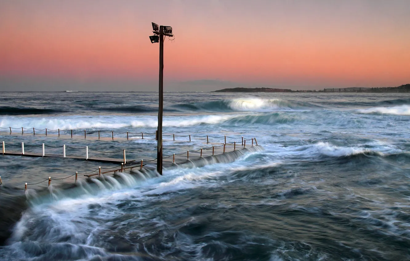 Фото обои море, волны, небо, пейзаж, закат, горизонт, waves, sky
