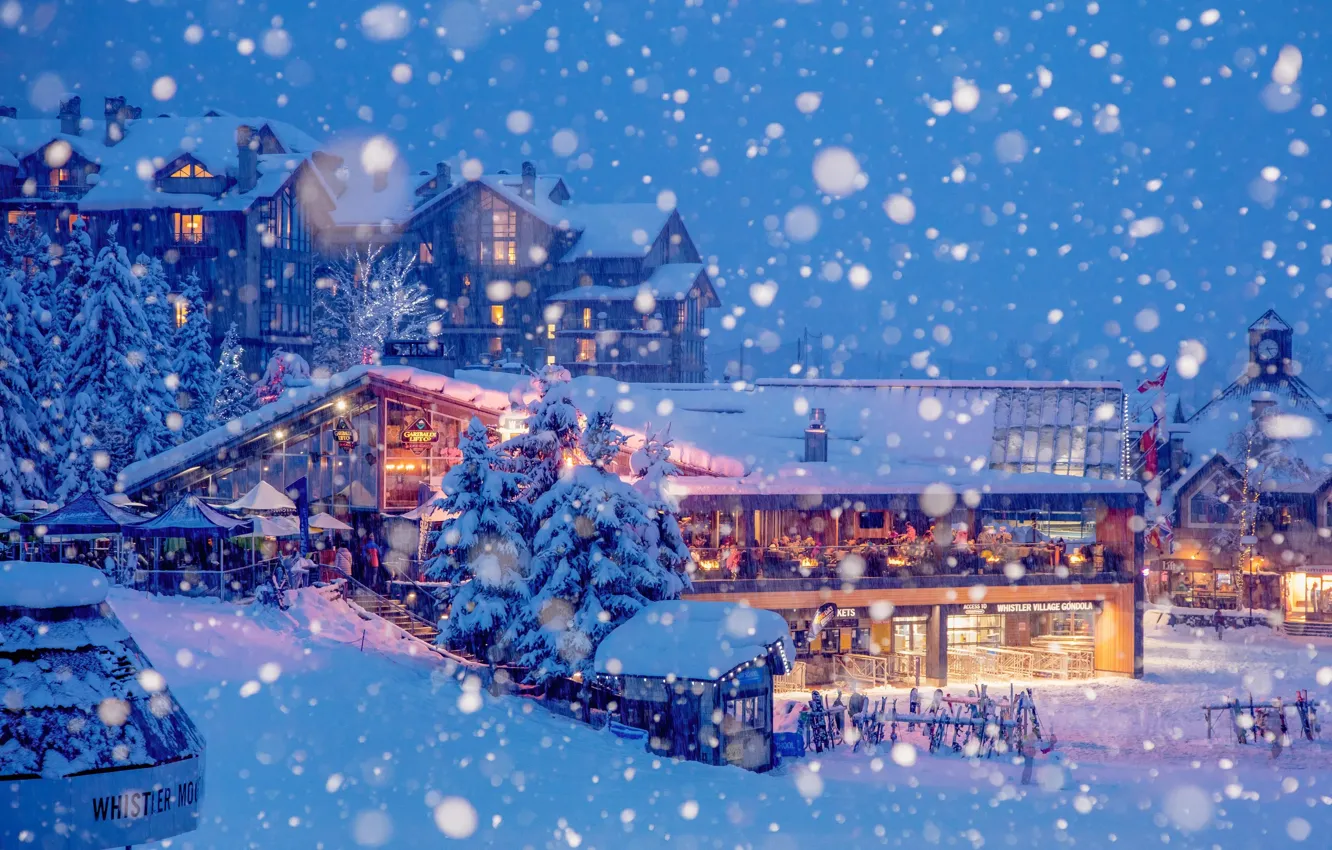 Фото обои Дома, Зима, Снег, Канада, Canada, British Columbia, Британская Колумбия, Whistler