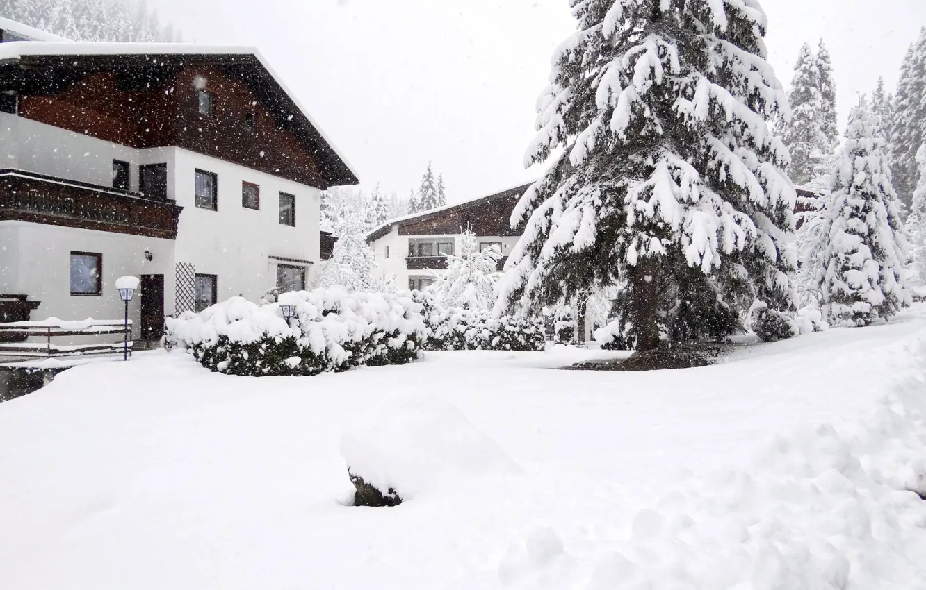 Фото обои Зима, Австрия, Снег, Дом, Winter, Home, Snow, Snow trees