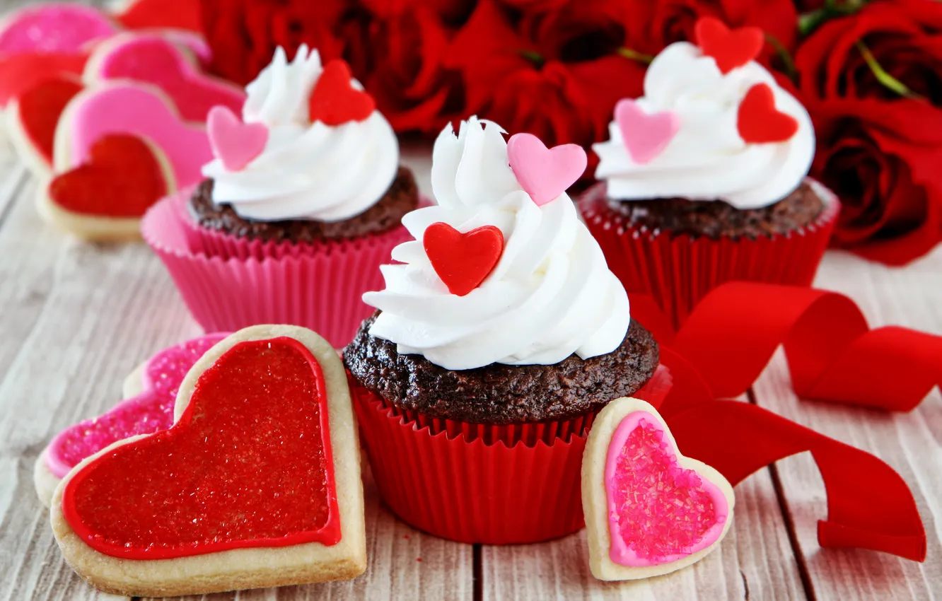Фото обои сердечки, love, пирожное, десерт, heart, выпечка, сладкое, sweet