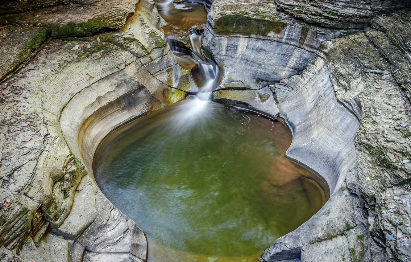 Фото обои озеро, скалы, водопад