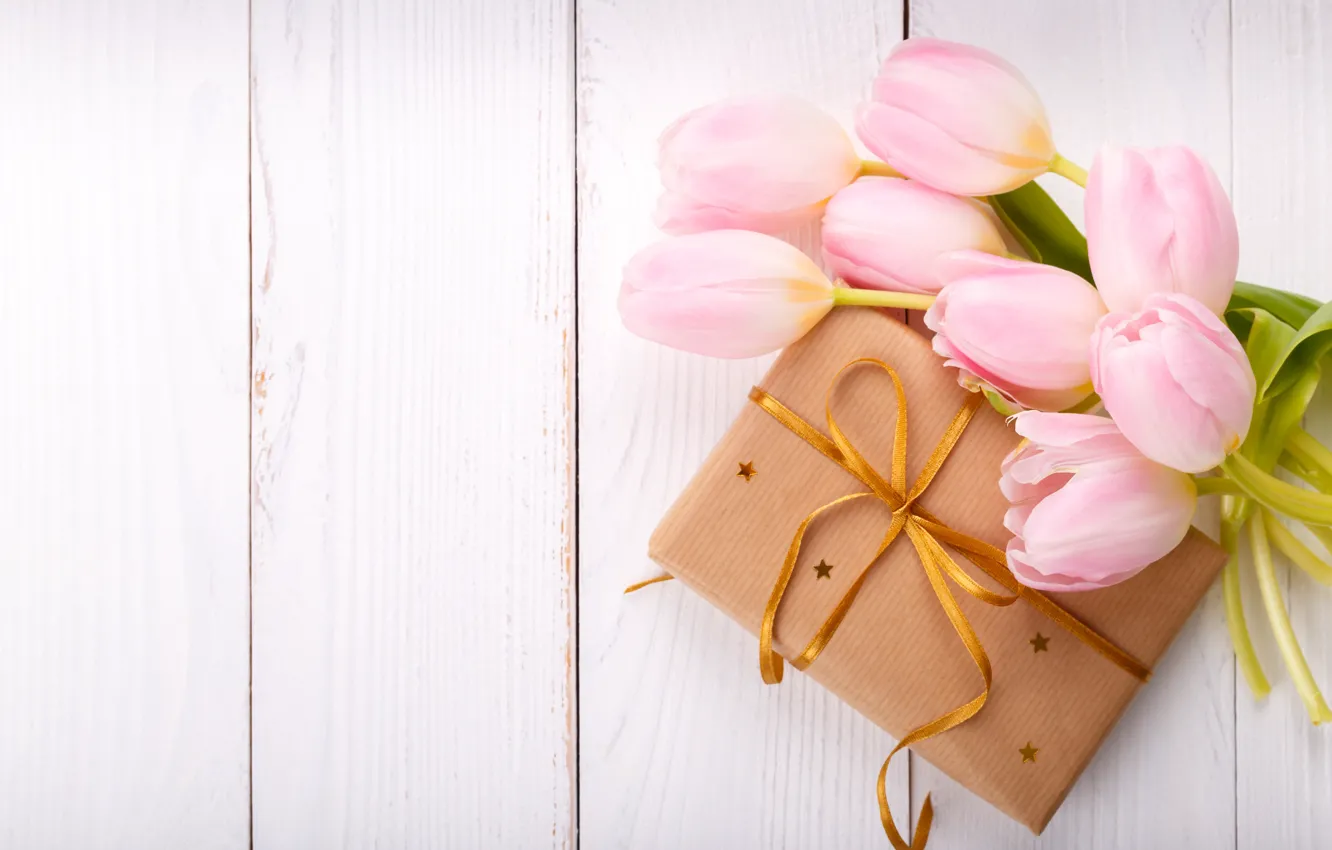Фото обои цветы, подарок, букет, тюльпаны, love, розовые, fresh, pink