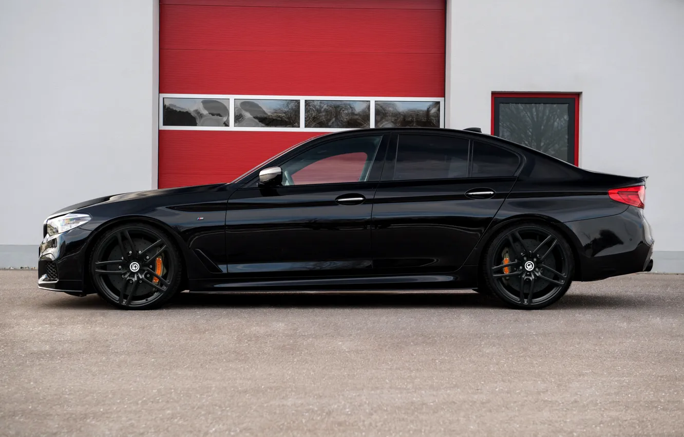 Фото обои чёрный, BMW, профиль, седан, G-Power, 2018, 5er, 5-series