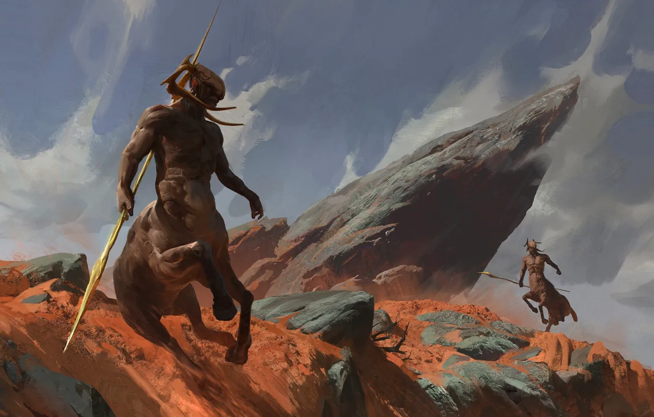 Фото обои скалы, схватка, Centaurs of the Desert