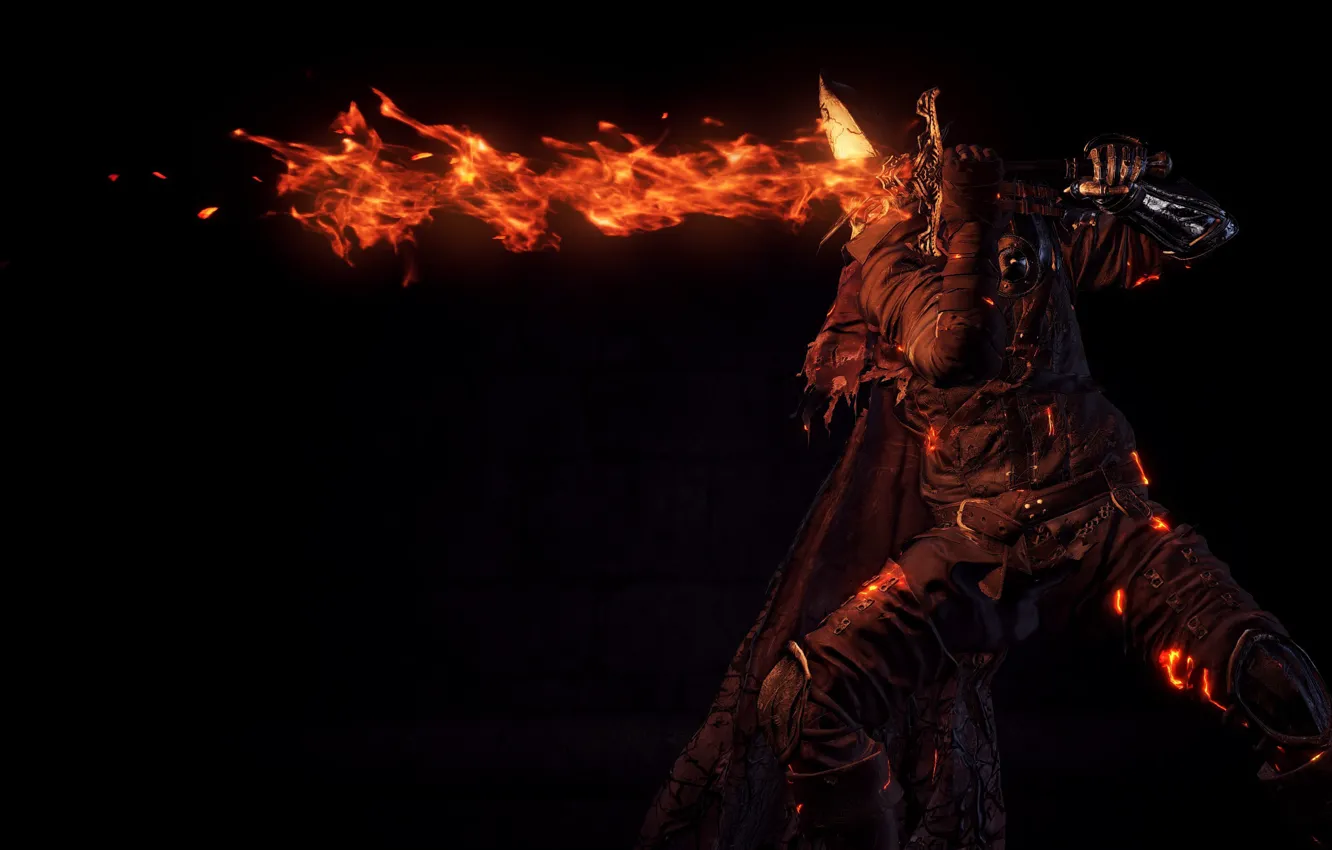 Фото обои fire, flame, sword, game, armor, ken, blade, Dark Souls