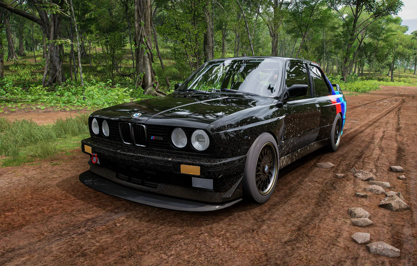 Фото обои car, BMW, forest, jungle, BMW M3, Forza Horizon, vehicle, CGI