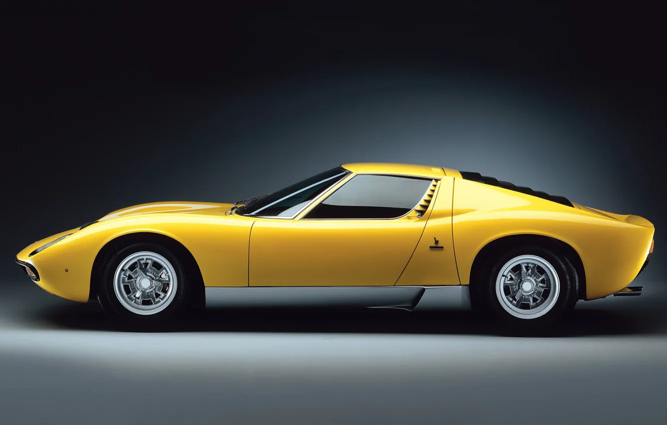 Фото обои Цвет, Желтый, Lamborghini, Машина, 1971, Автомобиль, Supercar, Вид сбоку