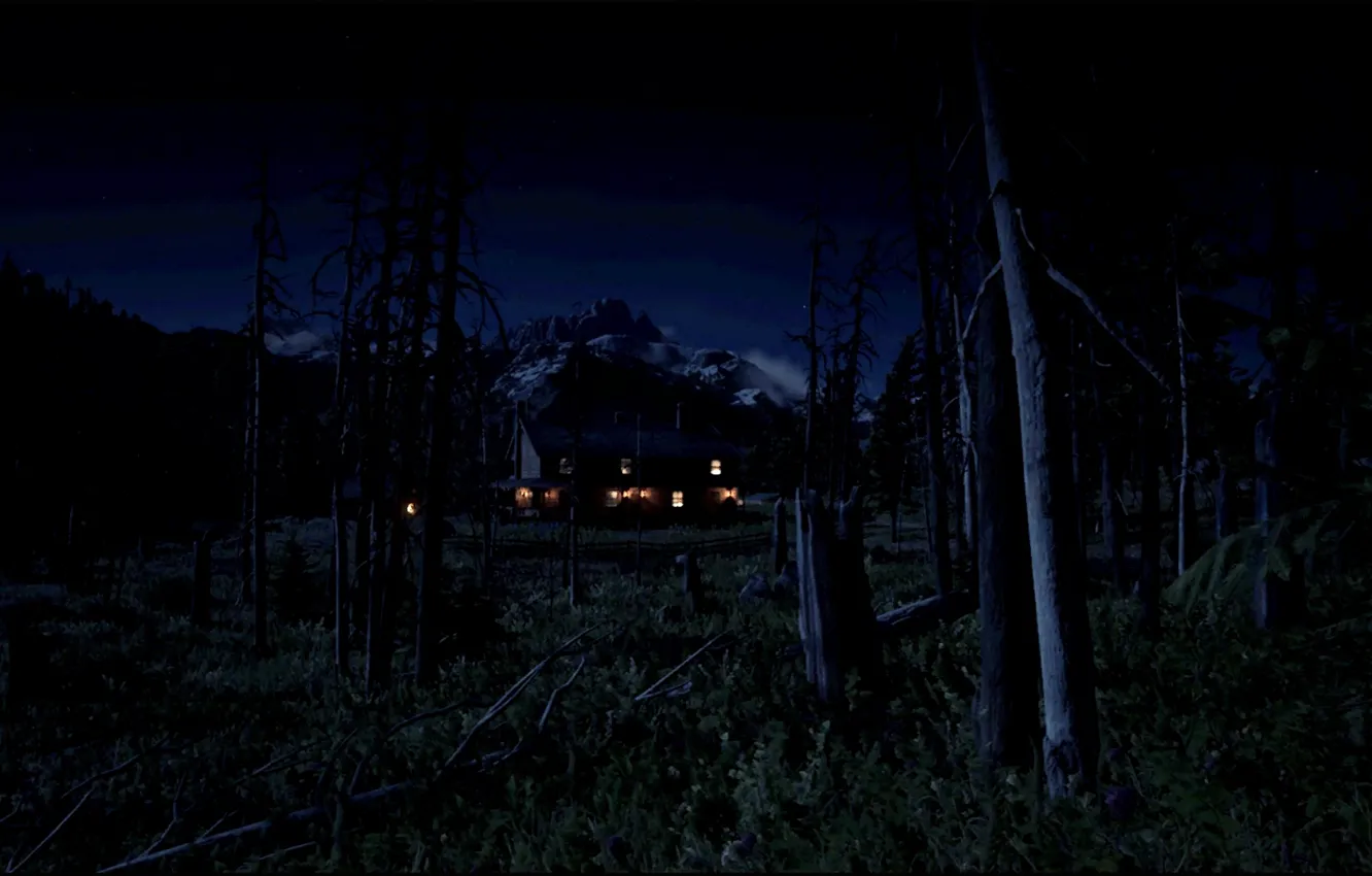 Фото обои HDR, Wood, Mountain, Night, Game, Farm, UHD, Red Dead Redemption 2