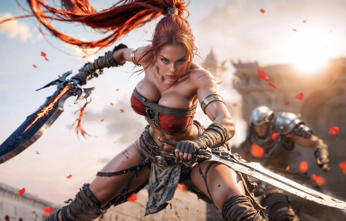 Фото обои девушка, меч, воин, sword, мечи, women, warrior, ИИ арт