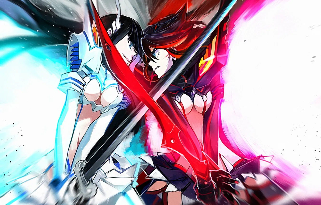 Фото обои гнев, оружие, девушки, меч, аниме, арт, сражение, aki