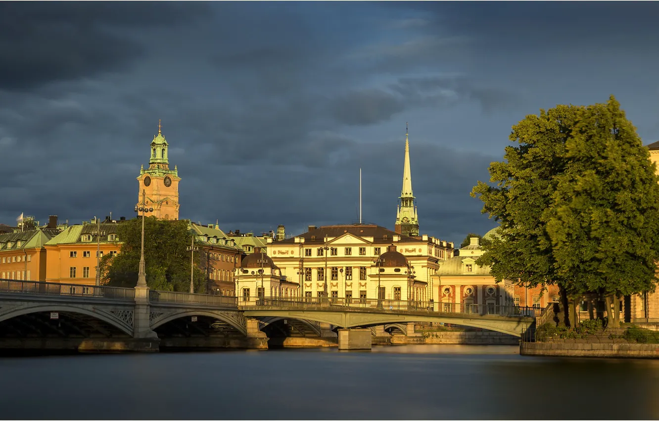 Фото обои мост, река, Стокгольм, Швеция, Old Town, Stockholm