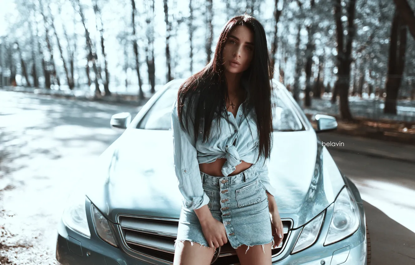 Фото обои машина, авто, взгляд, девушка, поза, волосы, belavin, Александр Белавин