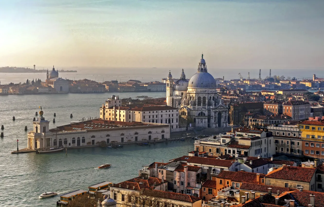 Фото обои море, дома, лодки, Италия, Венеция, дворец, водоканал
