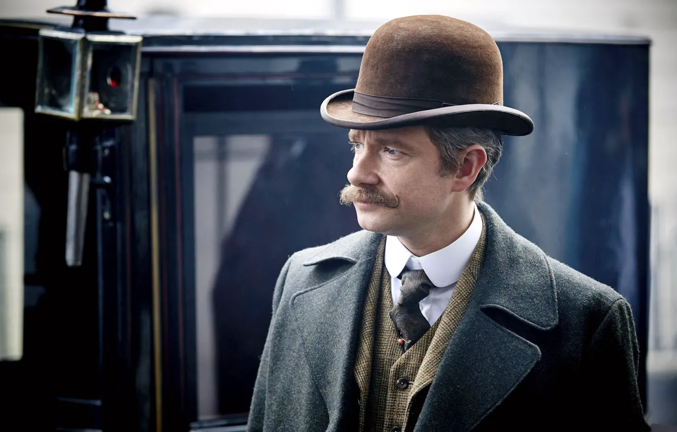 Фото обои усы, шляпа, Мартин Фриман, Sherlock, Sherlock BBC, Джон Ватсон, Безобразная невеста, Sherlock (сериал)