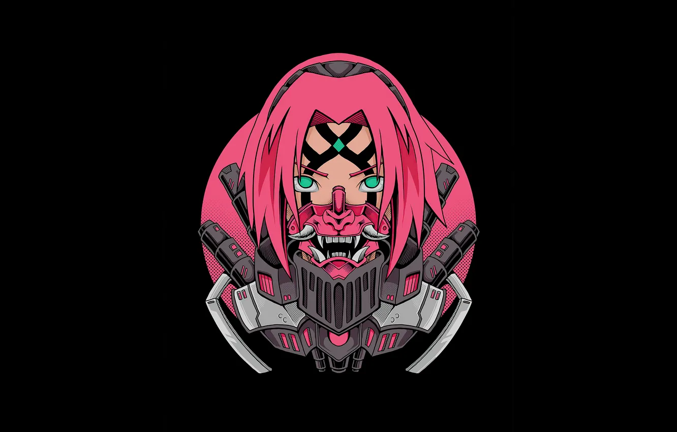 Фото обои Девушка, Черный Фон, Аниме, Арт, Наруто, Naruto, Sakura Haruno, Розовые Волосы