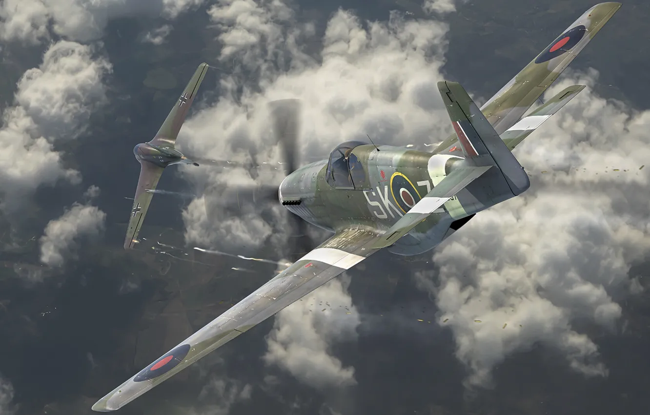 Фото обои North American P-51 Mustang, Antonis (rOEN911) Karidis, Королевские ВВС Великобритании, Messerschmitt Me.163 Komet