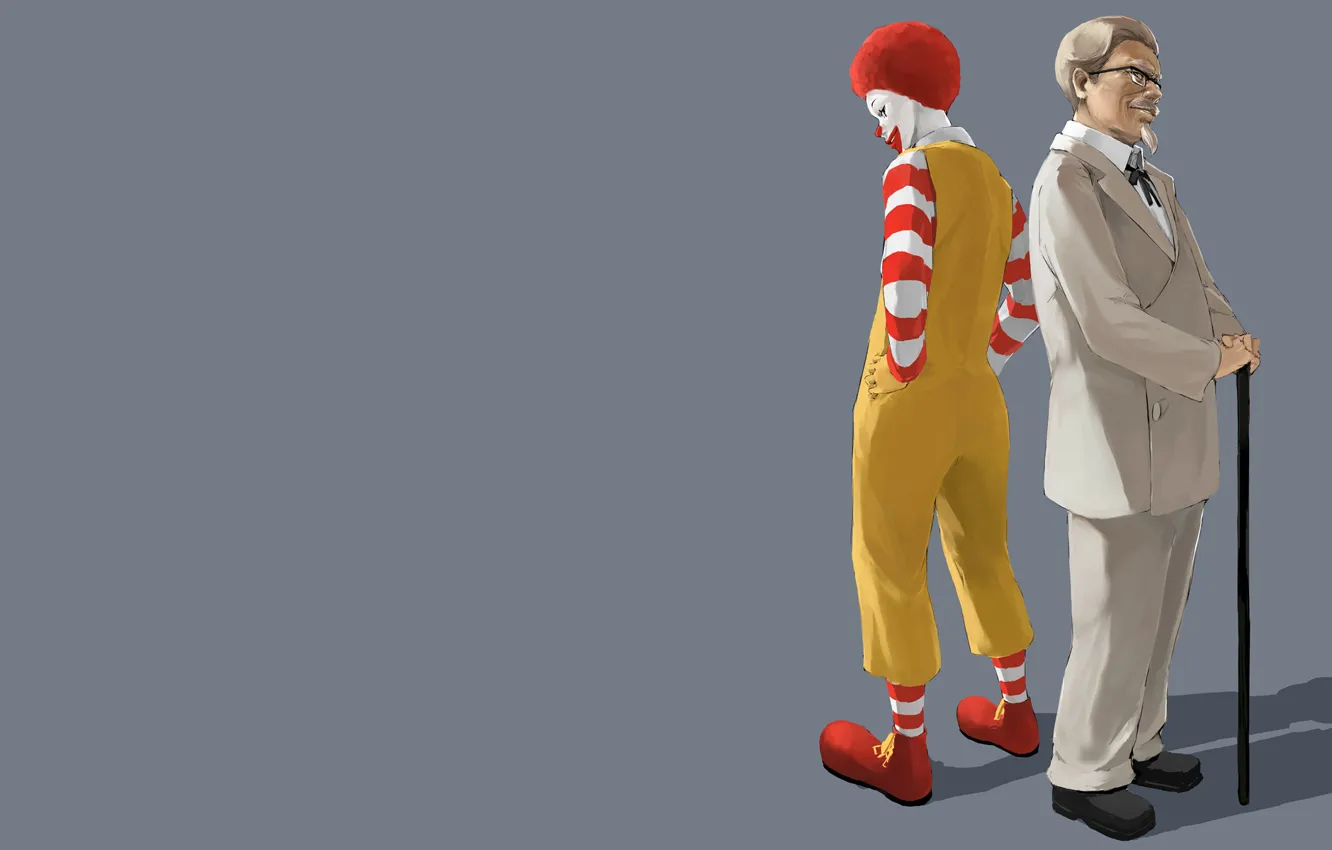 Фото обои минимализм, клоун, серый фон, McDonalds, фастфуд, Рональд Макдональд, KFC