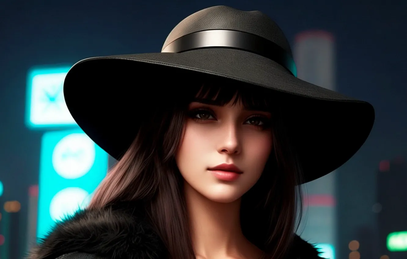 Фото обои girl, hat, neural network