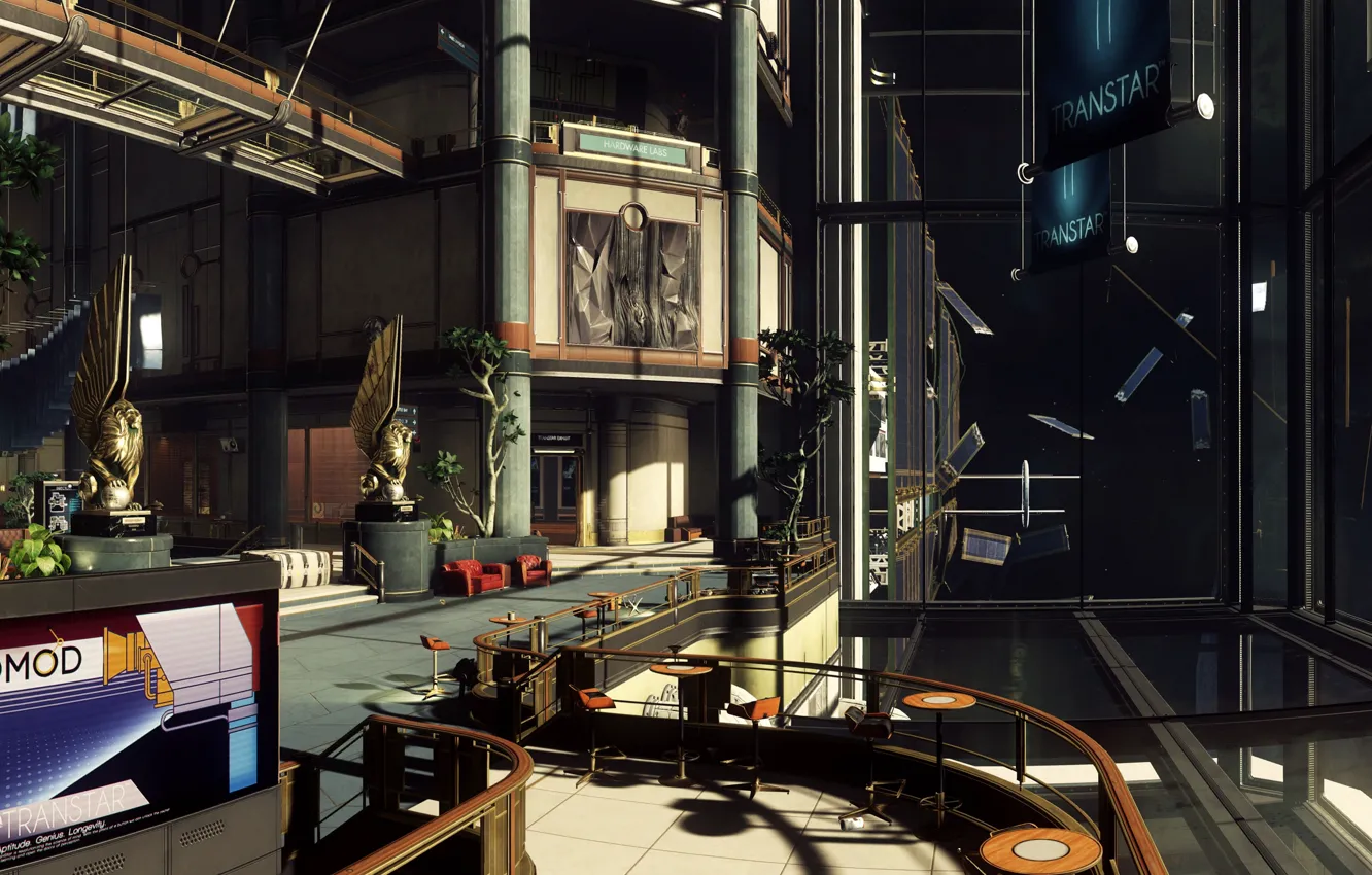 Фото обои Moon, Space, Bethesda Softworks, CGI, Arkane Studios, Prey, Lobby, Facility